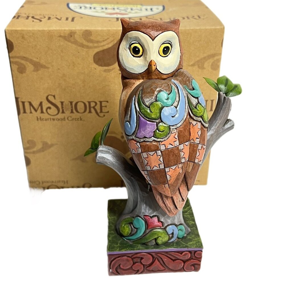 Jim Shore Owl Wide Eyed and Wise 4016891 Floral Paisleys Tree Stump Stars